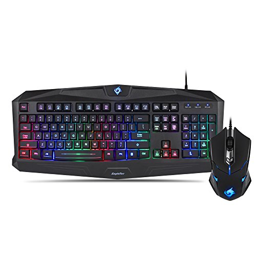 EagleTec K005-BA PC Gaming Keyboard and Mouse Combo Wired LED RGB Backlit Keyboard with Multimedia Keys & 5 Button Mouse with 3200 DPI for Windows PC Gamers (RGB Keyboard & Mouse Set)