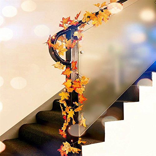 ZDMALL Fall Decorations,Fall Garland,Fall Wreath,8 Modes Lighted Maple Leaves Garland 20LED/8.2FT for Thanksgiving Christmas Halloween Party Wedding DIY with Timer(Warm White)