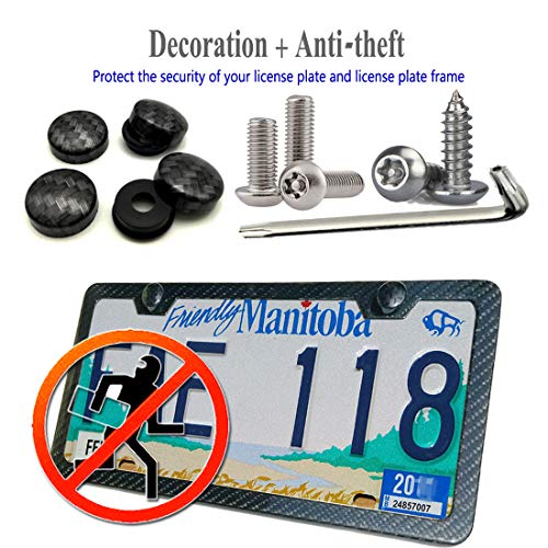 License Plate Screws with CapsCarbon Fiber Pattern Screw Black Cover