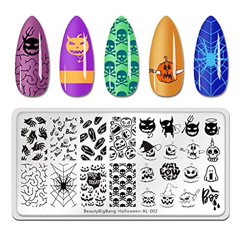5er Set Nagelstempelplatten Halloween – Edelstahl Schablonen Für Nail Art | Mit Hexe, Kürbis, Spinnennetz