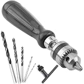 YAGSUW Hand Drill Bits Set 7 in 1 Manual Tool Pin Vises with Chuck Key &amp; 5pcs Twist Drill Bits for Wood, Jewelry, Delicate Manual Work, Electronic Assembling and Model Making, DIY Drilling