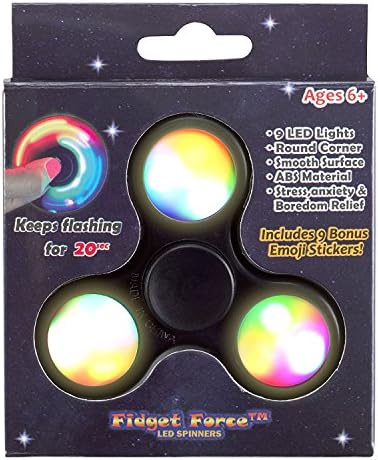 Fidget Force - LED Hand Spinner - A Cosmic Way to Keep Fidgety Hands at Play - Flashes for 20 secs - ADHD, Anxiety, Autism &amp; Stress Reducer -Fun Fidget Spinner Toys for Adult - 9 Free UFO Stickers