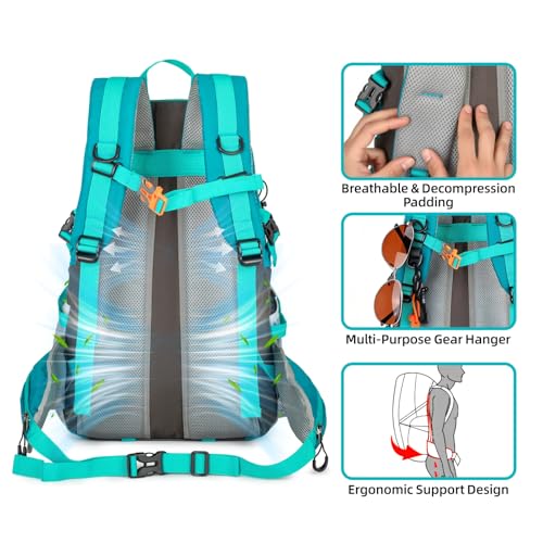 Amythe Teenager Hiking Backpack Large Capacity 33L, Lightweight Backpack with Chest Strap, Waterproof School Backpacks for Trekking, Viagens and Camping, Blue