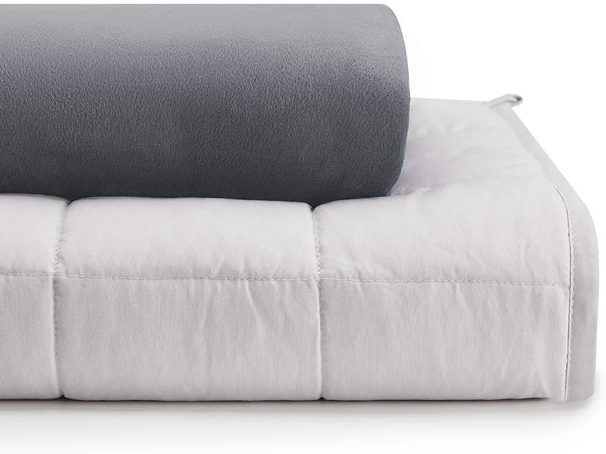 Ourea Heavy Weighted Blanket (25 lbs, 60” x 80”, Queen Size) with Natural Glass Beads, Light Grey