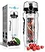 AquaFrut 32 OZ Fruit Infuser Water Bottle BPA-Free Fruit Infusion Sports Bottle - Flip Top Lid w Drinking Spout, Leak Proof, Made of Durable Tritan. Free Recipe eBook! (Black)