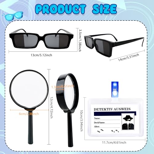 36 Pcs Kids Spy Kit Detective Toy Set Including 12 See Behind You Sunglasses 12 Secret Agent Name Tags 12 Black detective Mmagnifying Glass for Spy FBI Cosplay Escape Room Detective Party Supplies