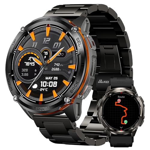 KOSPET Tank T3 Ultra 2 GPS Montre Connectée Homme- 60 Jours d'Autonomie Acier Inoxydable 50ATM Étanche, Boussole Altimètre Appel, Appel Bluetooth