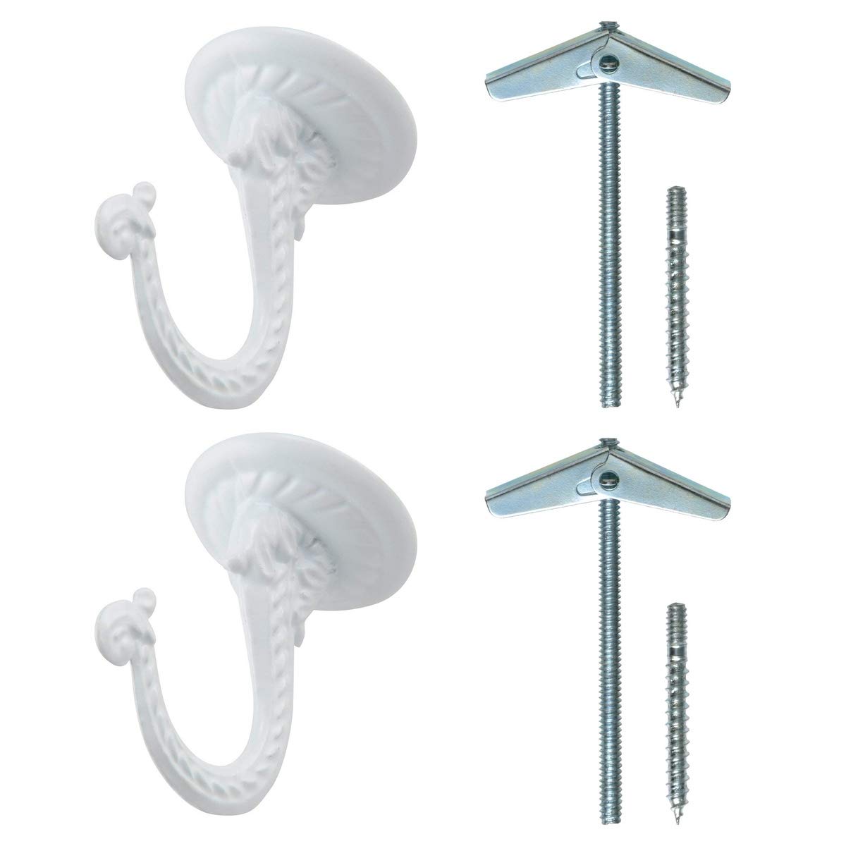Rocky Mountain Goods Ceiling Swag Hook 2 Pack with Mounting Hardware - 1 1/2” Heavy Duty Swag Hooks for Hanging Planter, Ceiling or Extender Chains - Easy Install with Screws/Brackets (White)