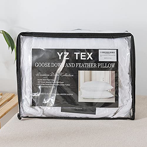 YZTEX 2 Pack Goose Feather and Down Pillows 100% Cotton Shell Soft Hotel Quality Pillows(40% Down)