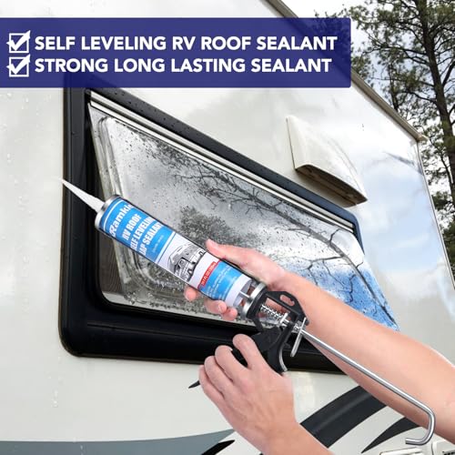 RV Roof Sealant, 10 oz Self-Leveling Lap White, Camper & Trailer Roof Leak Repair, Caulking for RV Roofing Maintenance, 4 Pack