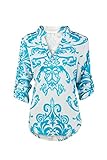 MICHEN Women's floral print blouses v-neck 3/4 sleeve casual T-shirt Tops