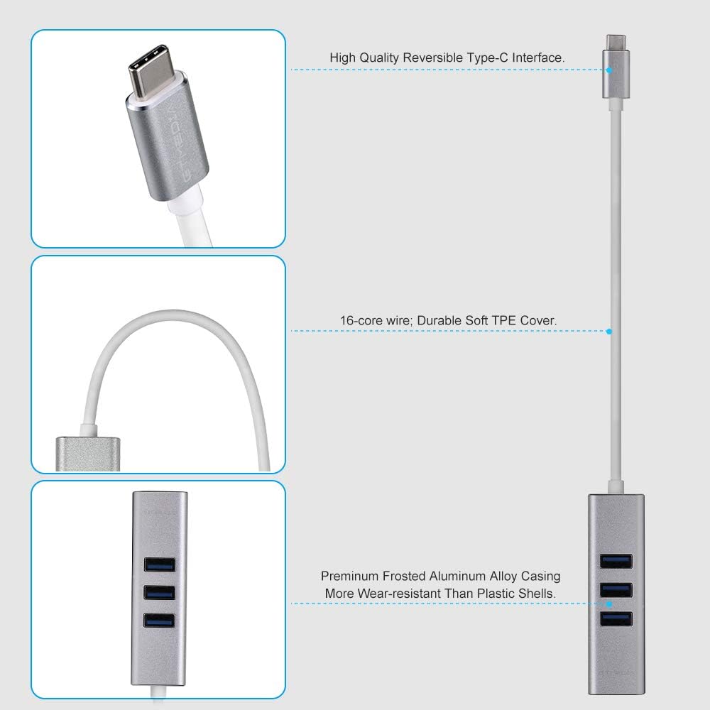 4-in-1 USB C 3.1 Data Transfer Adapter, Gigabit LAN Network Converter Splitter, 4-Ports USB Hub with Ethernet Port 10/100/1000 Mbps Supports Win 7/8/10, Mac OS, Linux, Vista: Computers & Accessories