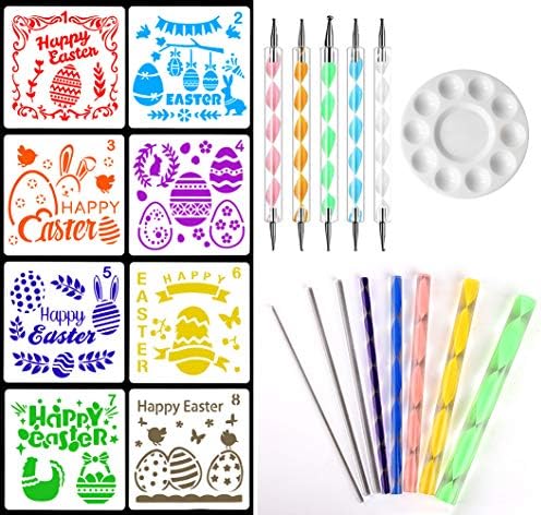Mandala Rock Dotting Tools Art Painting Tools Set, Mandala Stencils, Paint Tray, 8 Acrylic Rods, 5 Double Sided Ball Stylus Dotting Tools for Painting Nail Drafting Notebook Scrapbook Art Craft (A)