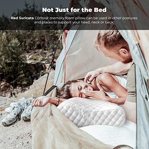 Red Suricata 2 Travel Contour Pillows & Double Pillowcase Bundle â€“ Compact Therapeutic Memory Foam Travel Pillow - Bamboo Cover â€“ 3 Firmness Levels - Connect 2 for Full Size Pillow (Regular)