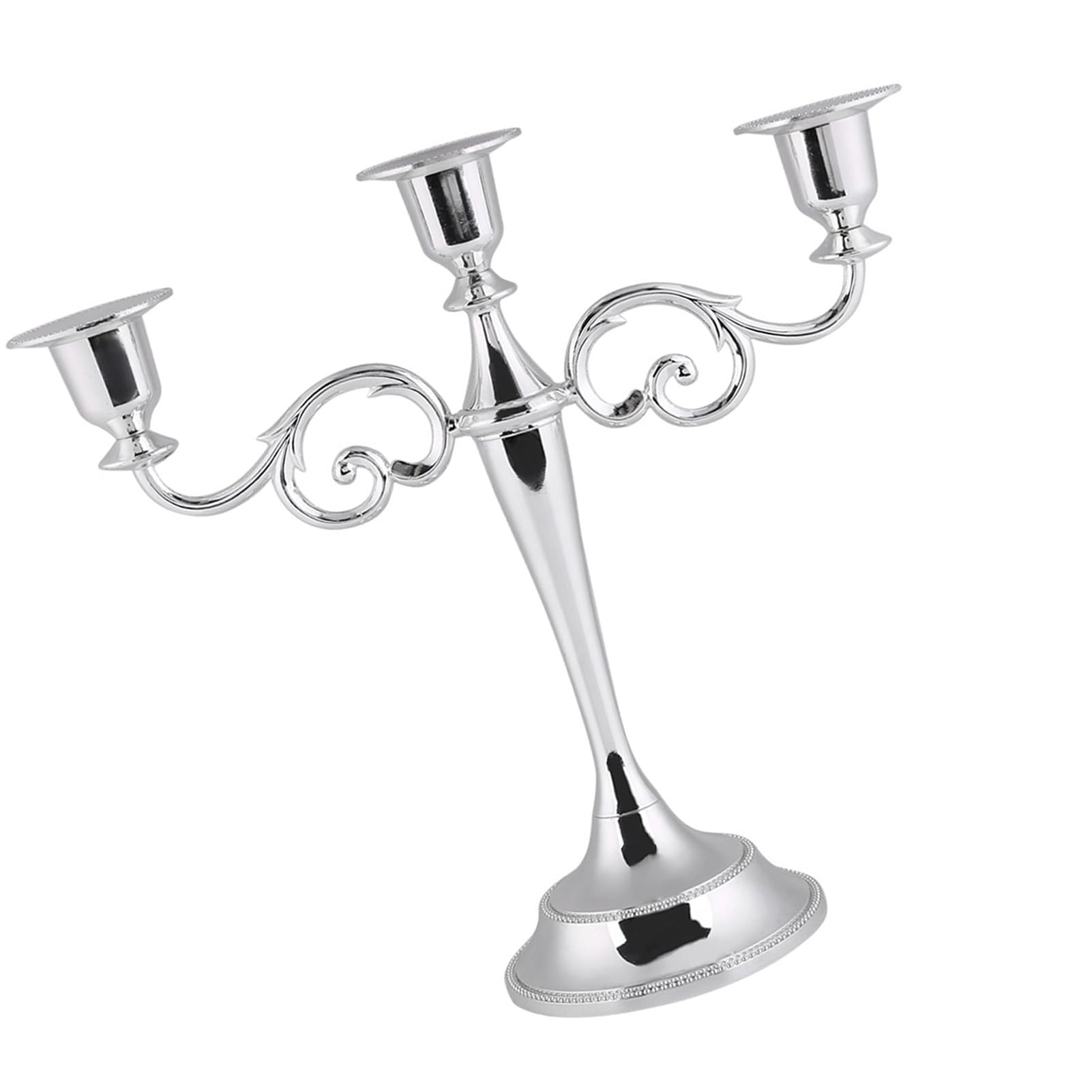 Candlestick Holder, Metal Candelabrum Chamberstick Candelabra Candle Holder Candlelight Stand with 3 Arms for Halloween Christmas Dining Room Decoration Wedding Home Decor, European Style(Silver)