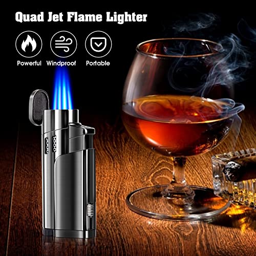 LcFun Torch Lighter Fuel Refillable Lighters 4 Jet Lighter with Punch Quad Flame Torch Cigar