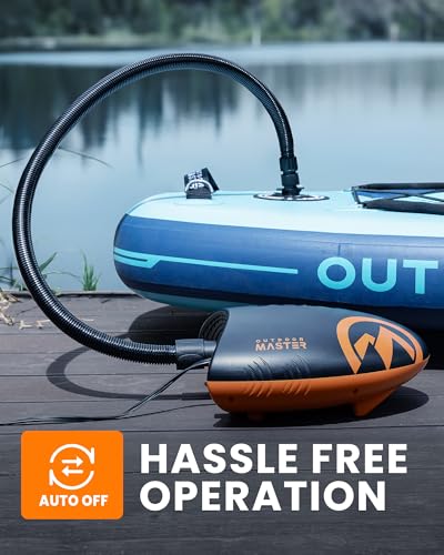 OutdoorMaster 20PSI High Pressure SUP Air Pump The Shark - Dual Stage Inflation & Auto-Off Feature, Deflation Function, 12V DC Car Connector, for Inflatable Stand Up Paddle Boards, Boats