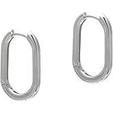 1 Inch Chunky Oval Hoop Huggie Earrings Sterling Silver Earrings for Women