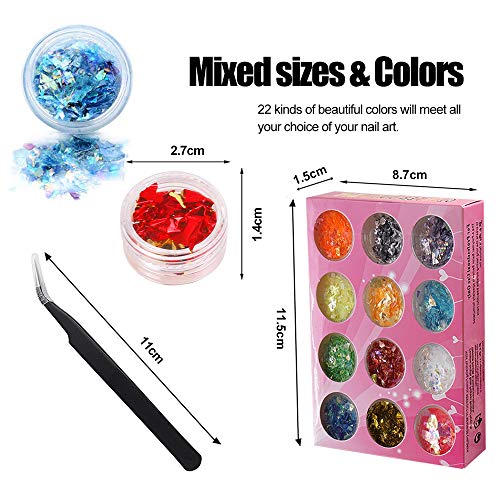 Glitter Nail Art Decorations 36 Boxes Nail Art Sticker Candy Colors Flakes Nail Kit with Tweezers Pickup Tools for Acrylic DIY Decoration Nail Art Supplies Accessories
