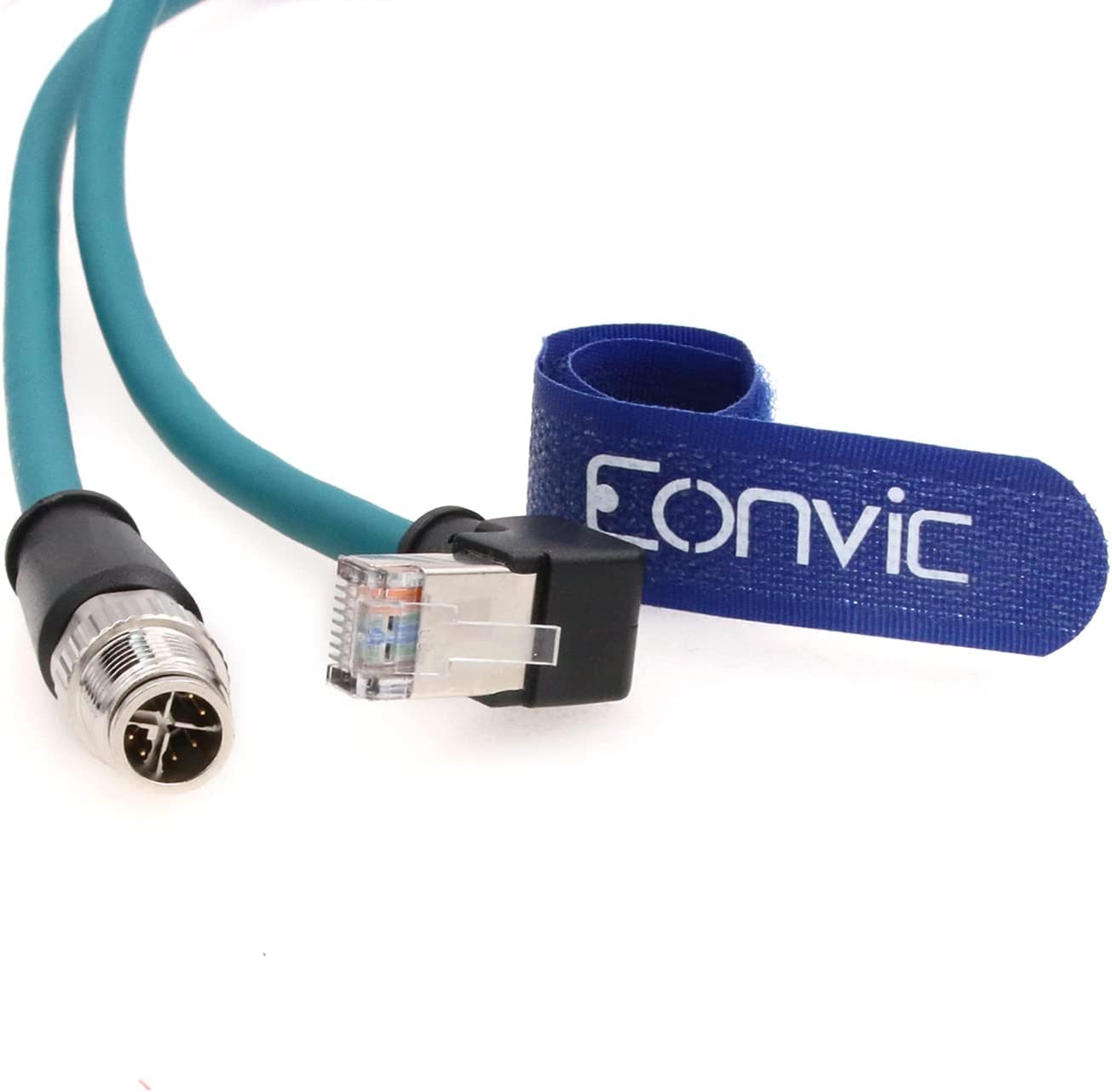 EONVIC M12 Ethernet Cable High Flexible M12 X Type 8-Pin to Right Angle RJ45 Industrial Shielded Cat5e SFTP 26AWG Waterproof IP67 Assembly Cable