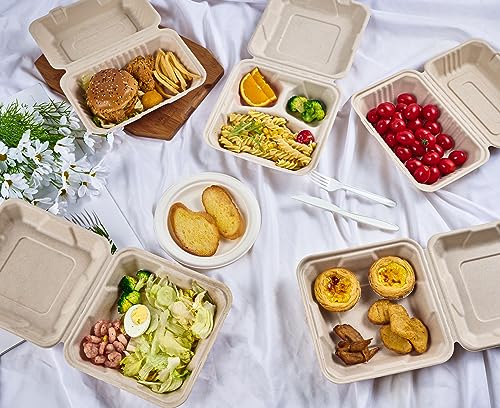 ECOLipak 75 Pack Clamshell Take Out Food Containers, 100% Compostable To Go Containers Disposable, 9X6 inch Heavy-Duty To Go Boxes, Eco-Friendly Biodegradable To Go Containers For Food