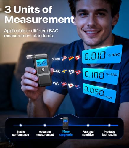 YYBNN Breathalyzer, Alcohol Breathalyzer Tester with LCD Digital Display, Portable Breathalyzer for Home and Party Use (Includes 10 Mouthpieces)
