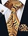 Barry.Wang Classic Formal Mens Ties Gold Paisley Tie Hanky Cufflinks Set
