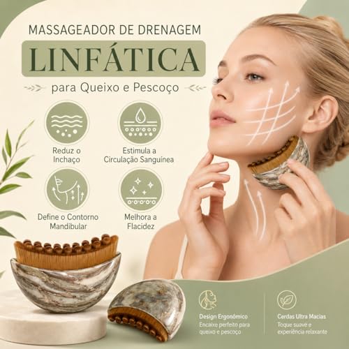 Escova de Drenagem Linfática Facial e Corporal Massageador Queixo Duplo Define Mandíbula Lifting Firmeza Desincha Rosto Cerdas Macias Skincare com Estojo Protetor para Todos os Tipos de Pele