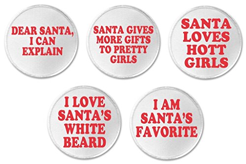A&T Designs Set 5 Santa Loves Hott Girls 3' Sew On Patches Christmas Funny Humor