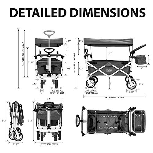 Creative Outdoor Push Pull Collapsible Folding Wagon Stroller Cart for Kids | Silver Series | Beach Park Garden & Tailgate | Purple