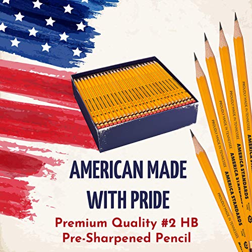 America Standards Pencils 2 HB, Sharpened, Made in USA, Woodcase
