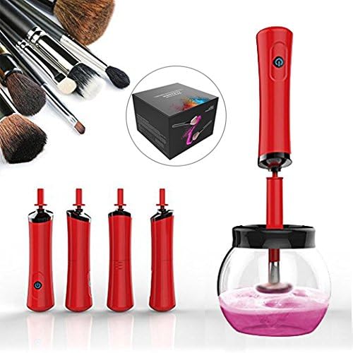 Makeup Brush Cleaner and Dryer Machine, fiveaccy Professional 3 in 1 Cleaner and Dryer Tool - Deep Clean and Dry All Size Makeup Brushes 360 Degree Rotation with 8 Rubber Holders （red）