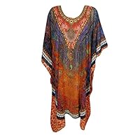 Mogul Womens Caftan Dress Vibrant Boho Digital Print Bikini Beach Cover Up Kaftan