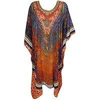 Mogul Womens Caftan Dress Vibrant Boho Digital Print V-Neck Sexy Bikini Beach Cover Up Kaftan