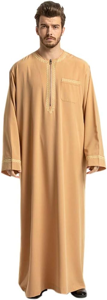 Kstare Men Muslim Thobe,Mens Ethnic Robes Long Sleeve Islamic Middle East Maxi Dress Kaftan with Sleeves Arab Wear