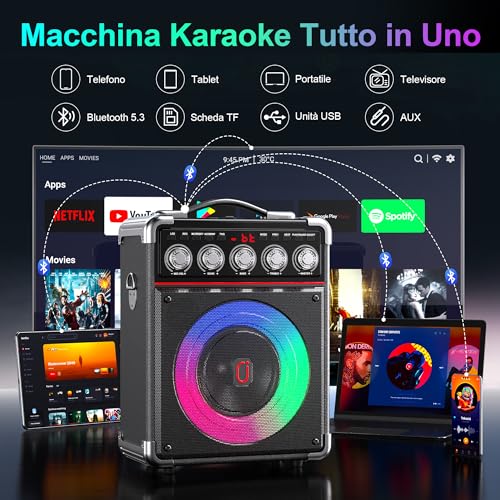 JYX Karaoke with 2 Microphone, 100 W Bluetooth Speaker, 18 Hours Autonomy, Complete Professional Karaoke, Potatile PA System and LED Light & Remote Control, Supports Bluetooth/TF/USB/AUX/TWS