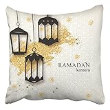 Emvency Throw Pillow Covers Ramadan Kareem Paper Cut Arabic Lamps Festive Ramadan Greetings Design Decor Pillowcases Polyester 20 X 20 Inch Square Hidden Zipper Home Cushion Decorative Pillowcase