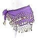 Women Chiffon Dangling Gold Coins Belly Dance Hip Skirt Scarf Wrap Belt (Gold Coin, Dark Purple)