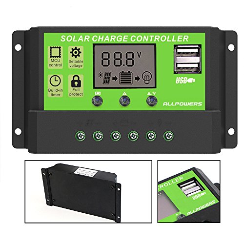 UPC 331516354289, ALLPOWERS Dual USB 20A Solar Charge Controller 12V/24V Auto Paremeter Adjustable PWM LCD Solar Controller Regulator with Load Timer Setting ON/OFF Hours