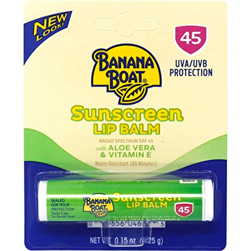 BANANA BOAT ALOE VERA WITH VITAMIN E SUNSCREEN LIP BALM, SPF 45 .15 OZ (4.25 G) (PACK OF 2)