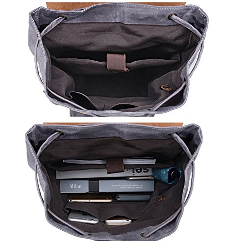 Kemy's Mens Waxed Canvas Backpack Leather Rucksack for Men Wax Leather Backpacks Travel Vintage Bookbag with Laptop Compartment Rustic Large Waterproof Brown Easter Gifts - Thumbnail 7