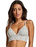 DOBREVA Women's Removable Pads Wire Free Longline Cute Bra Lace Bralette Ivory (Bra) M (34C 34D 36A 36B)