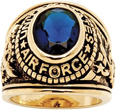 Men's Oval-Cut Simulated Blue Sapphire Antiqued 14k Yelllow Gold-Plated Air Force Ring
