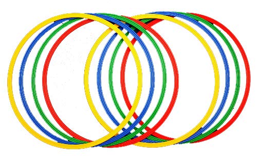 Sport hoop 60 cm set with 8 psychomotor hoop earrings in 4 colours, unisex, red, yellow, blue, 2 x green, diameter