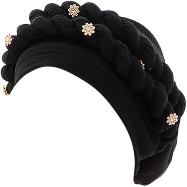 African Women's Turban Cap With Sequins - Twisted Braid Headwrap For Cancer, Muslim, Fashion