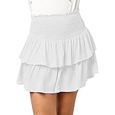 CharmWM Girls Mini Skirts High Elastic Waisted Tiered Smocked Ruffle Skirt with Shorts US Size 4-15