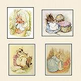 Set of 4 Beatrix Potter Print Reproductions, Unframed Peter Rabbit and Friends, Mother Collection Prints, Nursery Baby Prints, Shower Gift 8 x 10