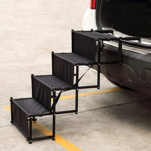 H&ZT Dog Car Step Stairs, Accordion Metal Frame Folding Pet Ramp for Indoor Outdoor Use, Lightweight Portable Auto Large Dog and Cat Ladder, Great for Cars, Trucks and SUVs Cargo (4-Steps)