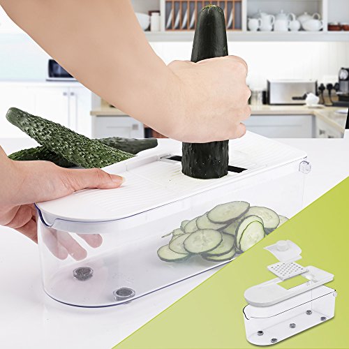 E-Gtong Vegetable Chopper and Food Slicer, Vegetable Slicer with 9 Interchangeable Blades, Potato Onion Chopper and Cutter for Vegetable and Fruit with Big Container, Cleaner and Hand Protector
