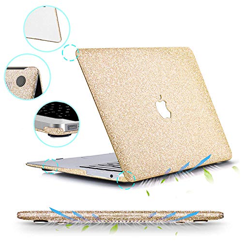 MacBook Air 13 Inch Case 2019 2018 Release A1932, Anban Glitter Bling Smooth Protective Laptop Shell Slim Snap On Case with Keyboard Cover Compatible for Mac Air 13 inch with Touch ID, Gold